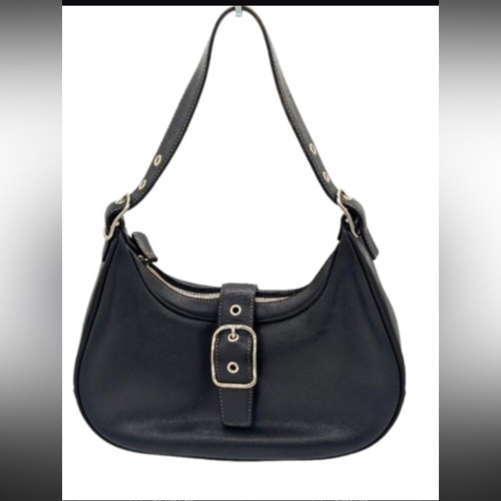 Coach vintage signature hamptons buckle hobo black leather silver